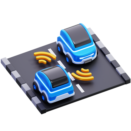Automated Cars Sensor On Road  3D Icon