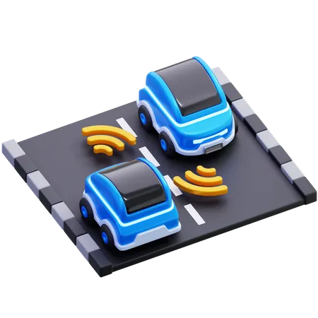 Automated Cars Sensor On Road  3D Icon