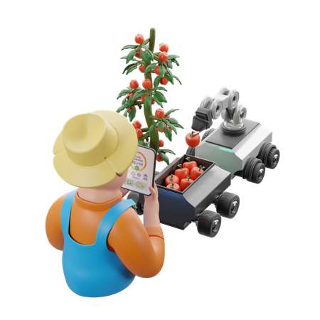 スマートフォンでレポートを閲覧できる自動収穫  3D Illustration