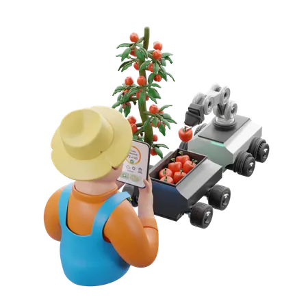 Automated Harvesting With Smartphone Report Viewing  3D Illustration