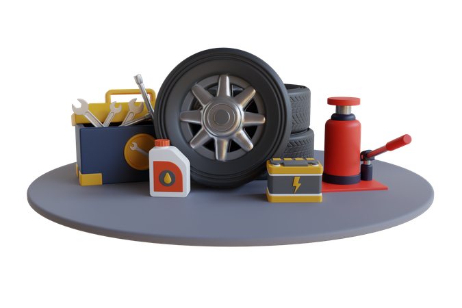 Werkzeuge für den Autoreifenservice  3D Illustration