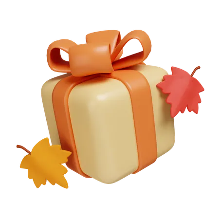 3 D Autumn Gift Box Golden Fall Season Decoration Icon Isolated On Gray Background 3 D Rendering Illustration Clipping Path 3D Icon