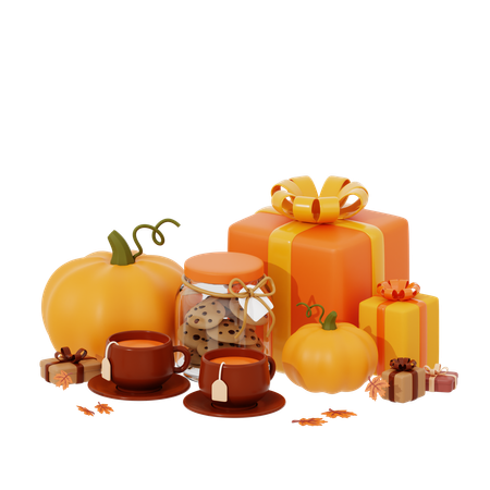 Autumn Gift Set Cup Of Tea And Cookies  3D Icon