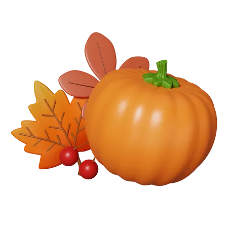3 D Autumn Pumpkin Leaf Golden Fall Season Decoration Icon Isolated On Gray Background 3 D Rendering Illustration Clipping Path 3D Icon