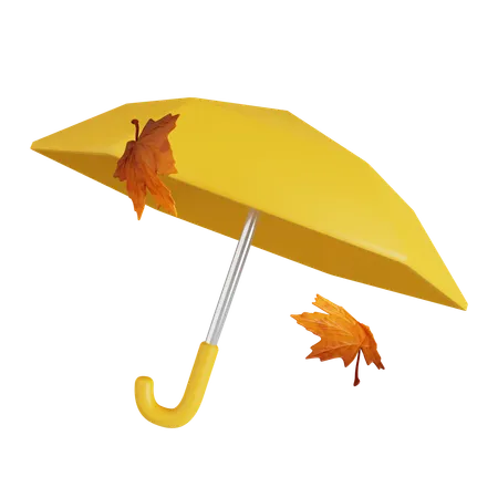 3 D Autumn Umbrella With Maple Leaf Golden Fall Season Decoration Icon Isolated On Gray Background 3 D Rendering Illustration Clipping Path 3D Icon