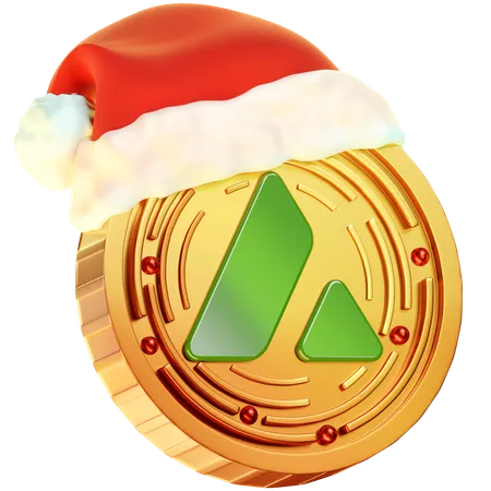 This 3 D Coin Icon Portrays The Avalanche Cryptocurrency Logo Embedded Within A Golden Coin Accented By A Christmas Themed Hat Blending The Essence Of Avalanche With The Festive Season 3D Icon