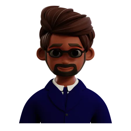 Avatar de empresário com barba e óculos  3D Icon