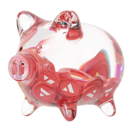 Avax Clear Glass Piggy Bank With Decreasing Piles Of Crypto Coins  3D Icon
