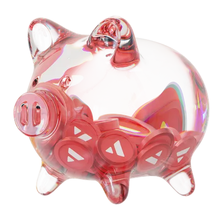 Avax-Sparschwein aus klarem Glas mit abnehmendem Stapel an Kryptomünzen  3D Icon