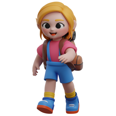 Aventura de menina com mochila  3D Icon