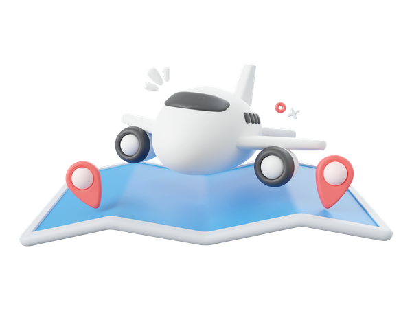Avião com alfinetes no mapa  3D Icon