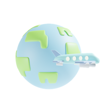 Avião e mundo  3D Icon