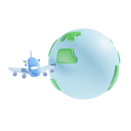 Avião e mundo  3D Icon