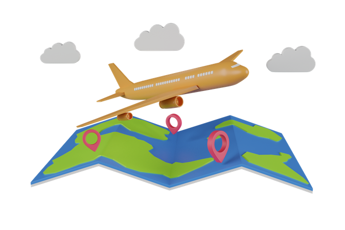 Avião viajando em localização global  3D Icon