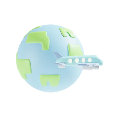 Avión y mundo  3D Icon