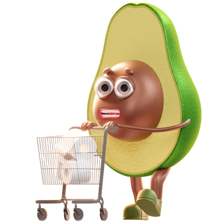 Avocado Holding Shopping Cart  3D Illustration