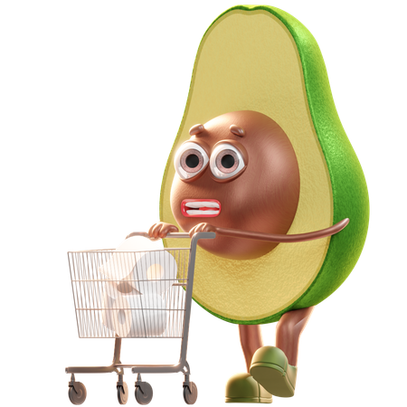 Avocado Holding Shopping Cart  3D Illustration