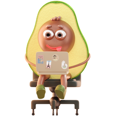 Avocado Working On Laptop  3D Icon