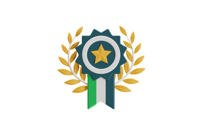 Award Badge With Star And Laurel Wreath  3D Icon