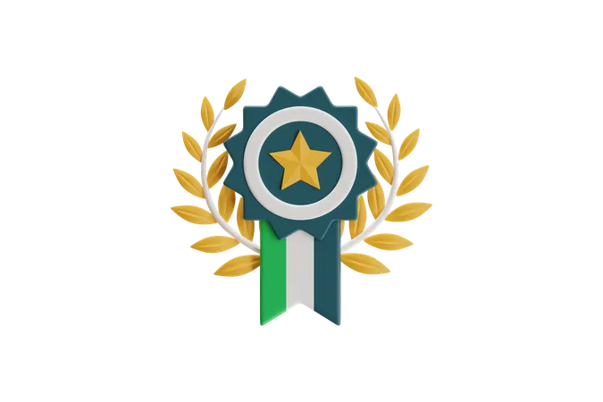 Award Badge With Star And Laurel Wreath  3D Icon