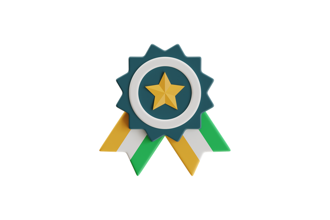 Award Badge With Star And Ribbons  3D Icon