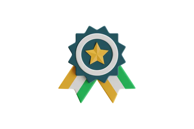 Award Badge With Star And Ribbons  3D Icon