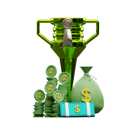 Award Trophy With Lots Of Money  3D Icon