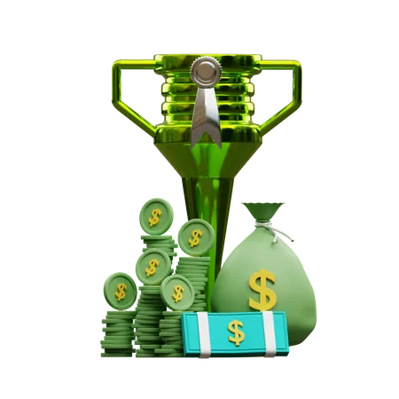 Award Trophy With Lots Of Money  3D Icon