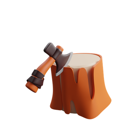 Axe On Wood  3D Icon