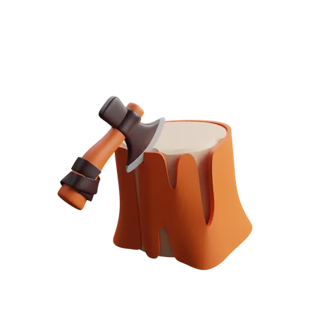 Axe On Wood  3D Icon