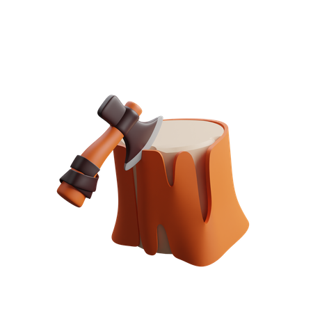 Axe On Wood  3D Icon