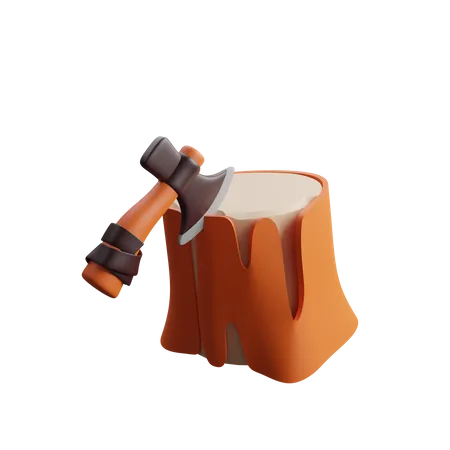 Axe On Wood 3D Icon