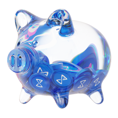 Axs Clear Glass Piggy Bank With Decreasing Piles Of Crypto Coins  3D Icon