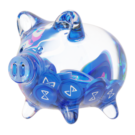 Axs – Sparschwein aus klarem Glas mit abnehmendem Stapel an Kryptomünzen  3D Icon