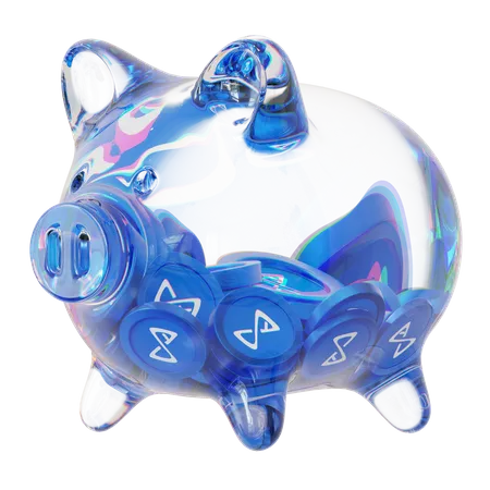 Axs – Sparschwein aus klarem Glas mit abnehmendem Stapel an Kryptomünzen  3D Icon