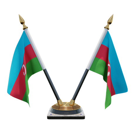 Support de drapeau de bureau double (V) d'Azerbaïdjan  3D Icon