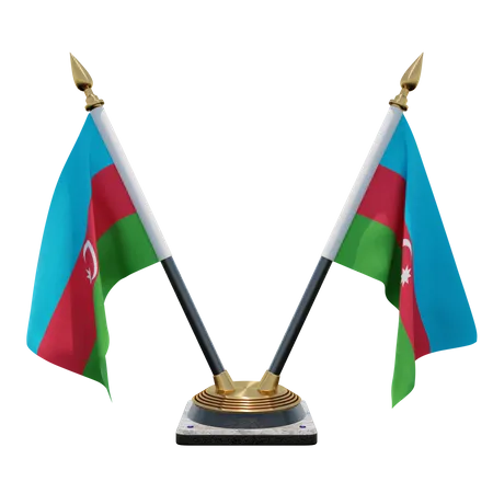 Support de drapeau de bureau double (V) d'Azerbaïdjan  3D Icon