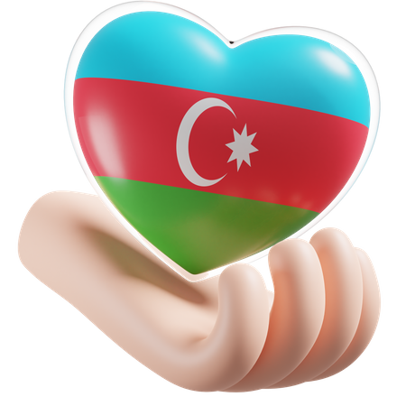 Azerbaijan Flag Heart Hand Care  3D Icon