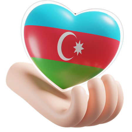 Azerbaijan Flag Heart Hand Care 3D Icon