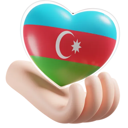 Azerbaijan Flag Heart Hand Care  3D Icon