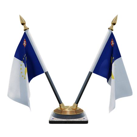 Azores Double Desk Flag Stand 3D Illustration