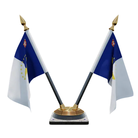Azores Double Desk Flag Stand  3D Illustration