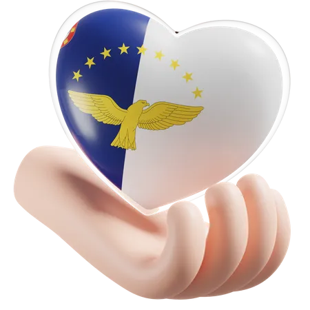 Azores Flag Heart Hand Care  3D Icon