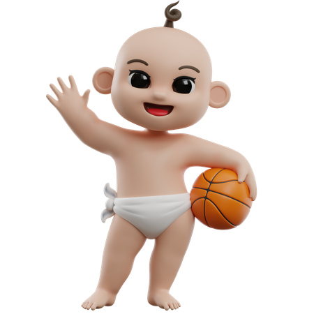 Baby hält Basketball  3D Illustration