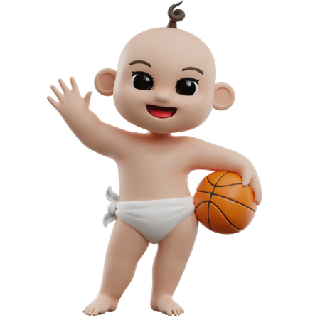 Baby Holding Basketball  3D Illustration