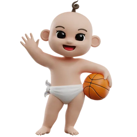 Baby Holding Basketball  3D Illustration