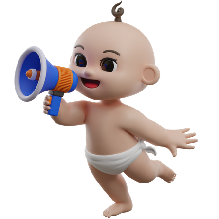 Baby Holding Megaphone  3D Illustration