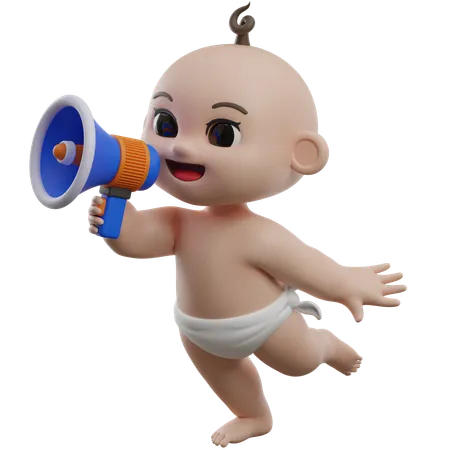 Baby Holding Megaphone  3D Illustration