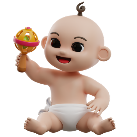 Baby Holding Rattle Toy  3D Illustration