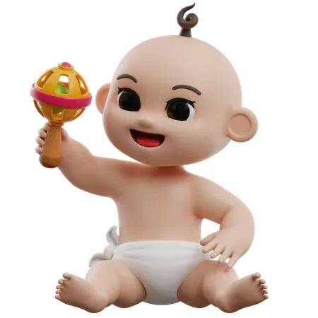 Baby Holding Rattle Toy  3D Illustration